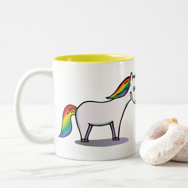 Loved unicorn and rhinoceros Two-Tone coffee mug (With Donut)