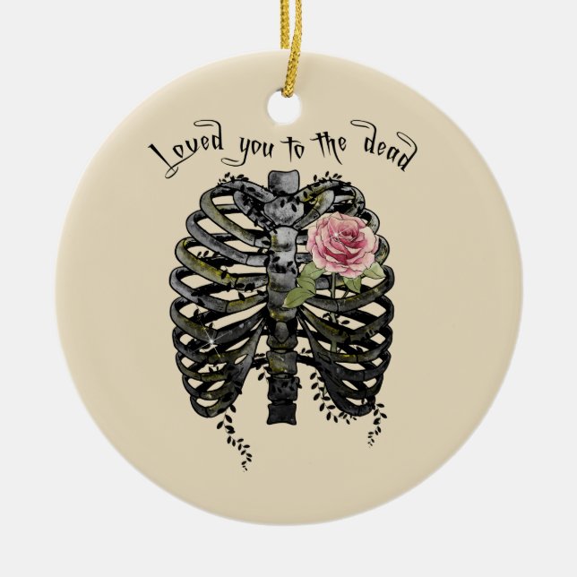 Loved You to the Dead – Gothic Rib Cage Ceramic Tree Decoration (Front)
