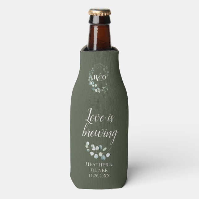 Loveis Brewing Garden Eucalyptus Wedding Bottle Cooler (Bottle Front)