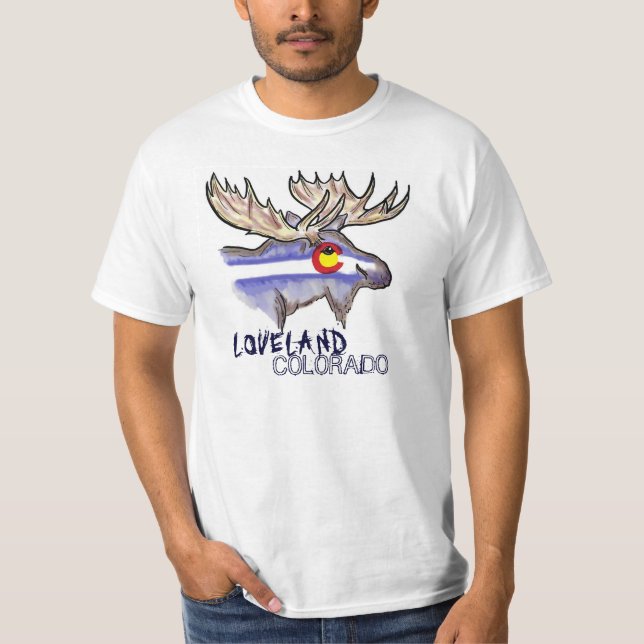 Loveland Colorado artistic elk flag value tee (Front)