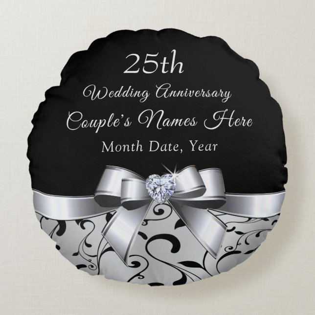 Lovely 25 Year Wedding Anniversary Gift for Wife Round Cushion (Front)