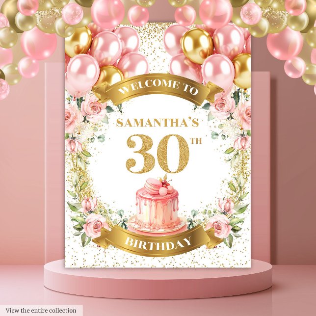 Lovely 30th Birthday Blush Gold Celebration Banner Tapestry (Lovely 30th Birthday Blush Gold Celebration Banner)