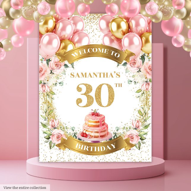 Lovely 30th Birthday Blush Gold Watercolor Cake Tapestry (Lovely 30th Birthday Blush Gold Watercolor Cake Tapestry)
