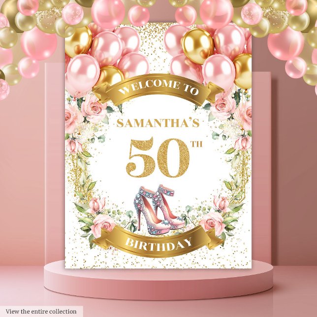 Lovely 50th Birthday Pink High Heels Party   Tapestry (Lovely 50th Birthday Pink High Heels Party Tapestry)