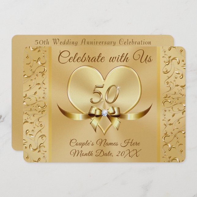 Lovely 50th Golden Wedding Anniversary Invitations (Front/Back)