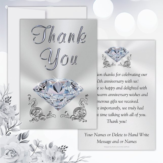 Lovely 60th wedding Anniversary Thank You Cards (60th Anniversary Thank You Cards with Envelopes or Any Year. Diamond wedding anniversary supplies. )