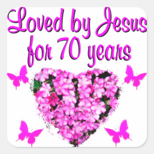 LOVELY 70TH BIRTHDAY PINK FLORAL PHOTO DESIGN SQUARE STICKER
