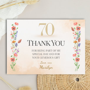 Lovely 70th Birthday – Wildflower Design Thank You Card