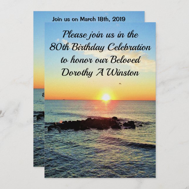 LOVELY 80TH BIRTHDAY SUNRISE INVITATION (Front/Back)
