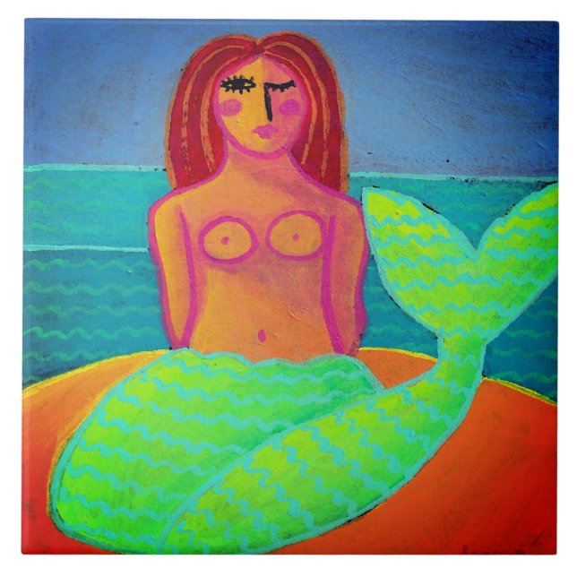 Lovely Abstract Mermaid Painting  Tile (Front)