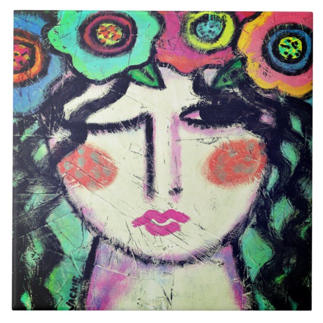 Lovely Abstract Portrait of a Woman Tile (Front)
