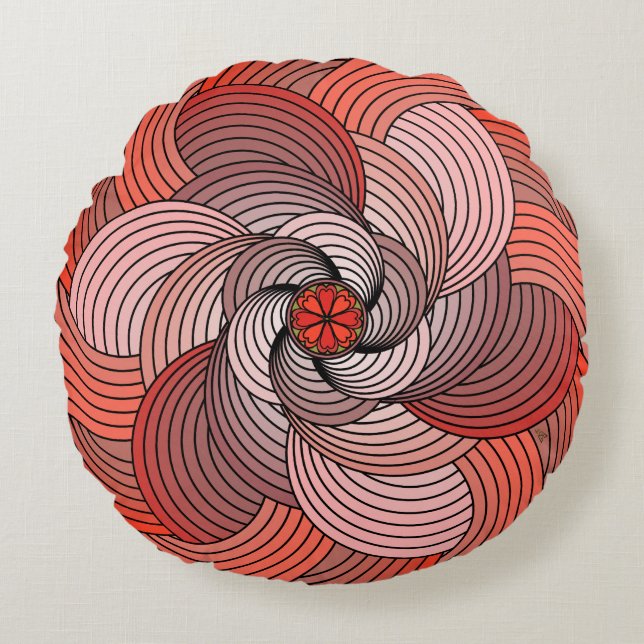 Lovely Abstract Ribbon Rose in Coral Round Cushion (Front)