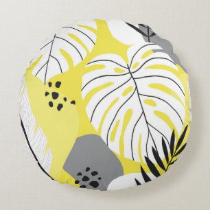Lovely abstract seamless pattern with tropical pal round cushion