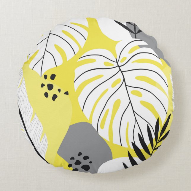 Lovely abstract seamless pattern with tropical pal round cushion (Front)