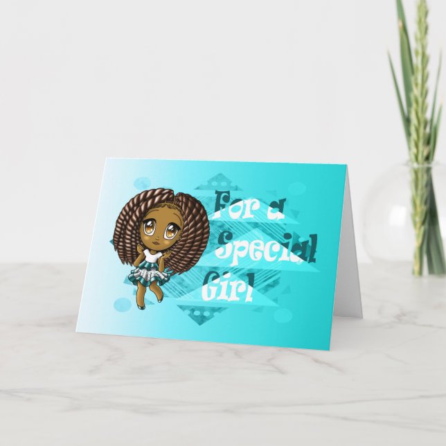 Lovely African American Girl Birthday Card (Front)