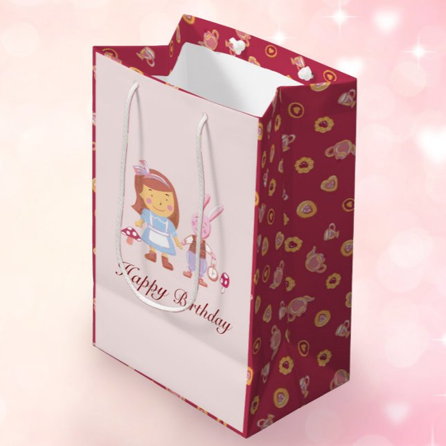 Lovely Alice Rabbit Pink Tea Party Birthday  Medium Gift Bag (Creator Uploaded)
