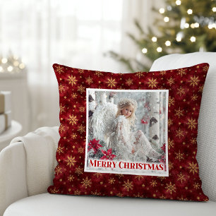 Lovely Angel Red Gold Personalized Best Christmas Cushion