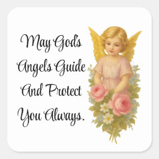 Lovely Angel With Flowers Square Sticker