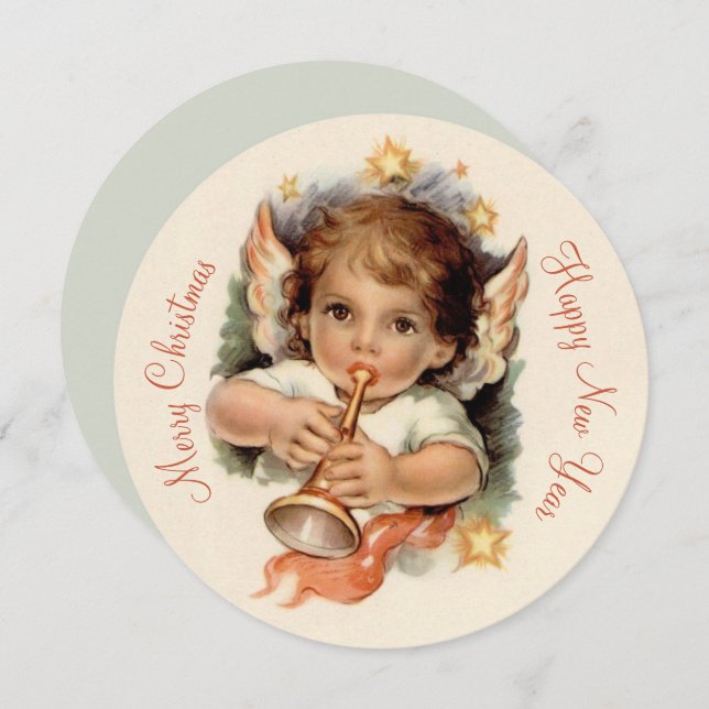 Lovely angel with trumpet CC1034 Christmas card (Front/Back)