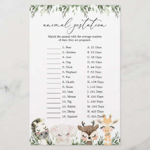 Lovely Animals Baby Shower Animal Gestation Game