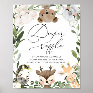Lovely Animals Baby Shower Diaper Raffle Sign