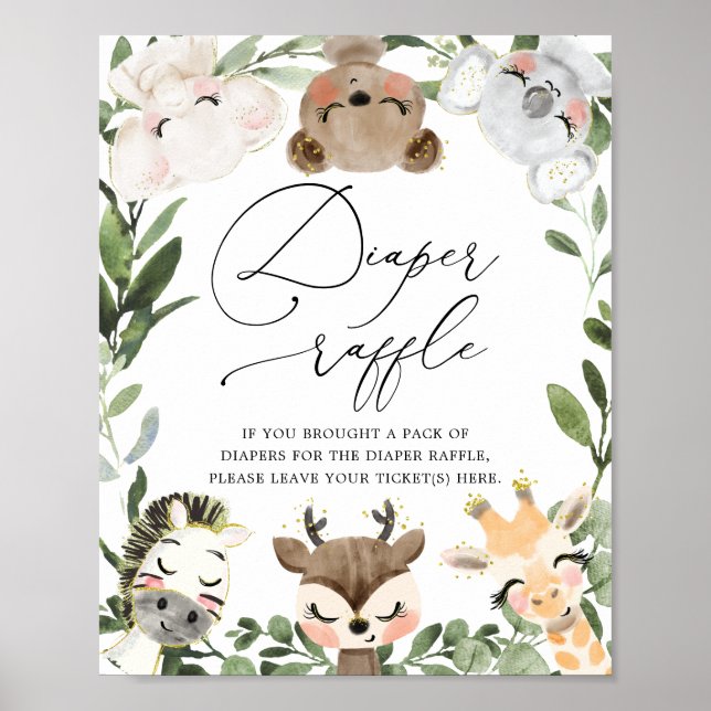 Lovely Animals Baby Shower Diaper Raffle Sign (Front)
