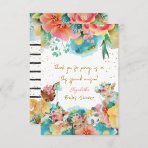 Lovely Animals Flower Bloom Baby Girl Shower Thank You Card