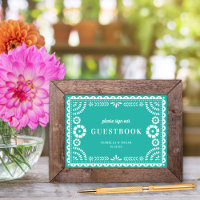 Lovely Aqua Papel Picado Wedding Guestbook Sign