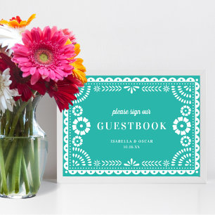 Lovely Aqua Papel Picado Wedding Guestbook Sign