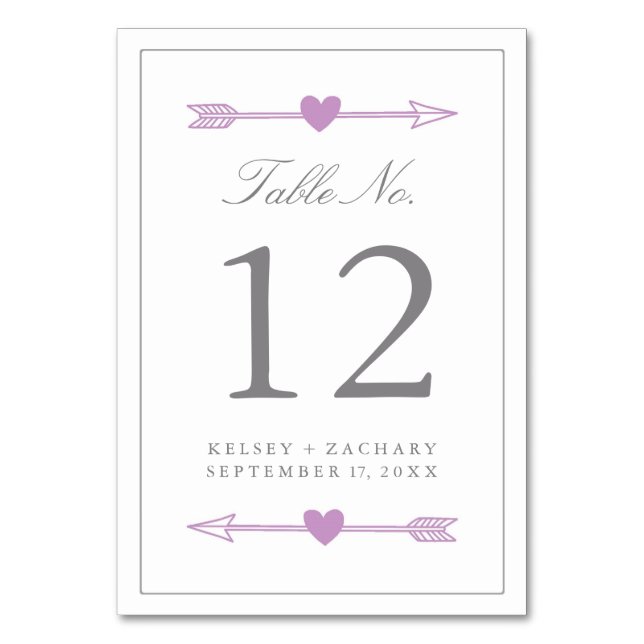 Lovely Arrows Table Number Card / Lilac and Grey (Front)