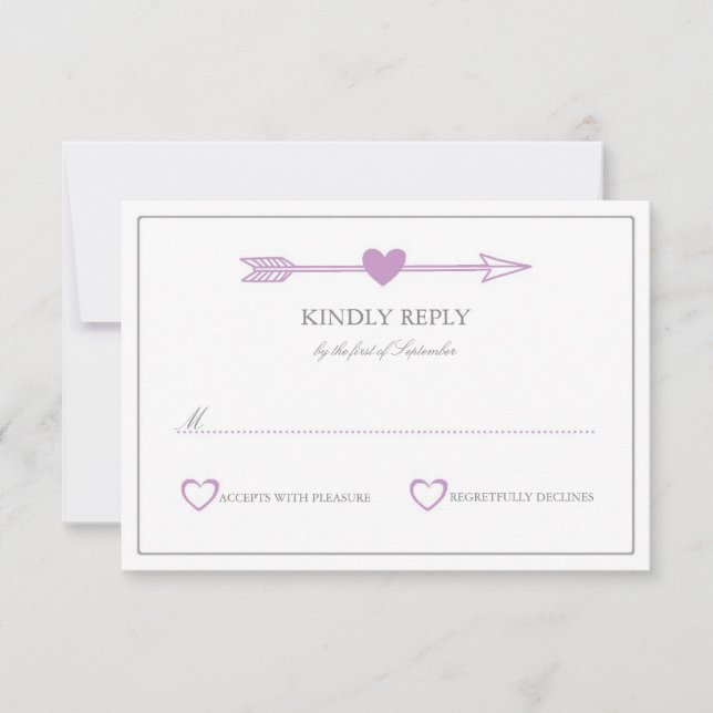 Lovely Arrows Wedding RSVP Card / Lilac and Grey (Front)