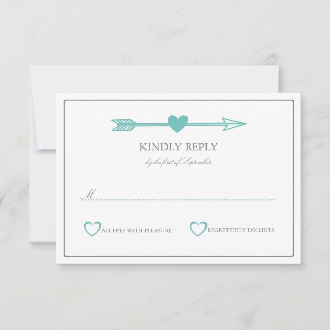 Lovely Arrows Wedding RSVP Card / Teal & Grey (Front)