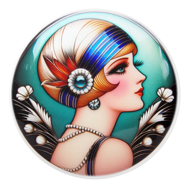 Lovely Art Dec Flapper Ceramic Knob (Front)