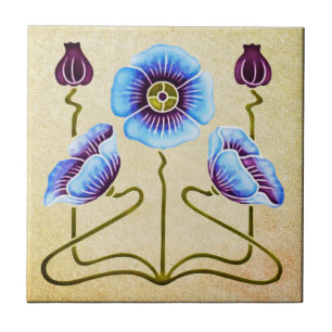 Lovely Art Nouveau Floral on Stone Tile