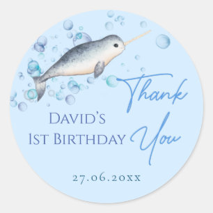Lovely baby boy Narwhal & Blue Bubbles  Classic Round Sticker