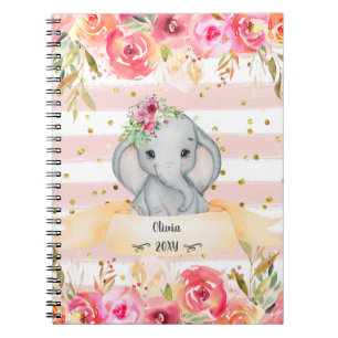 Lovely Baby Elephant Watercolor Illustration Noteb Notebook