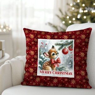Lovely baby fawn festive winter scene Christmas  Cushion