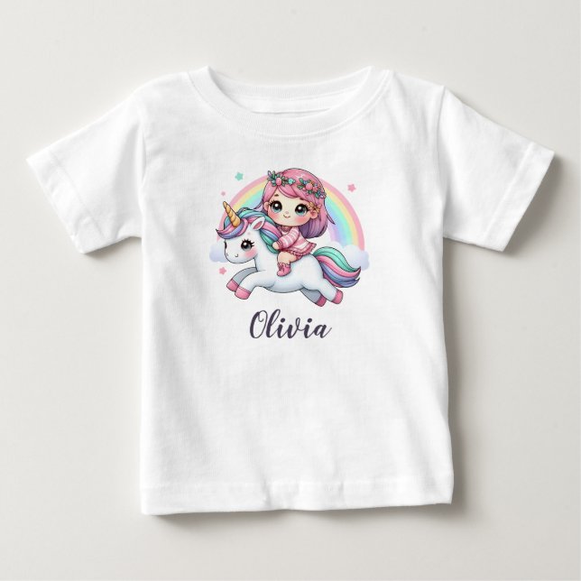 Lovely Baby Girl on Unicorn T-Shirt (Front)