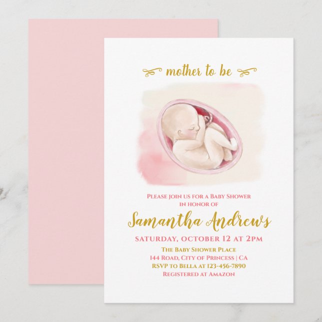 Lovely Baby in the Womb Drawing Baby Shower  Invit Invitation (Front/Back)