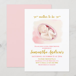 Lovely Baby in the Womb Drawing Baby Shower Invit Invitation