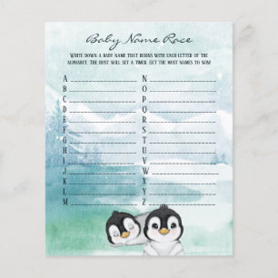 Lovely Baby Penguins Baby Name Race Game Flyer