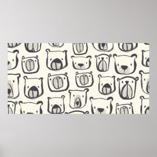 Lovely bear face hand drawn doodles illustration p poster