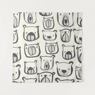 Lovely bear face hand drawn doodles illustration p tapestry