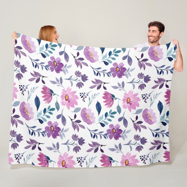 Lovely beautiful botanical Purple and white Fleece Blanket (In Situ)