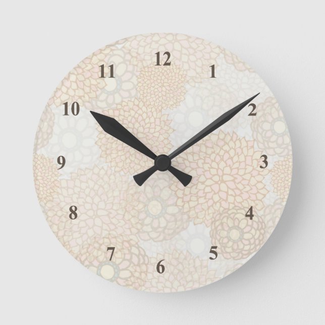 Lovely Beige Rustic Floral Round Clock (Front)