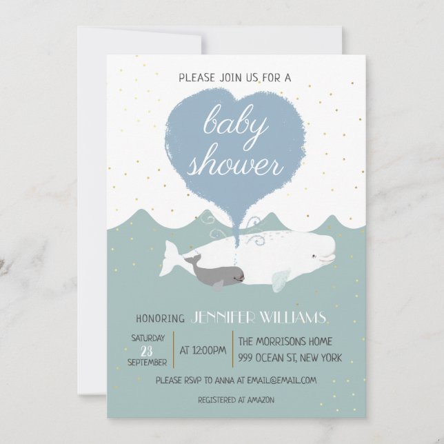 Lovely Beluga White Whale Baby Shower Invitation (Front)