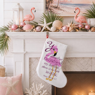 Lovely Bible Verse with a Flamingo Small Christmas Stocking