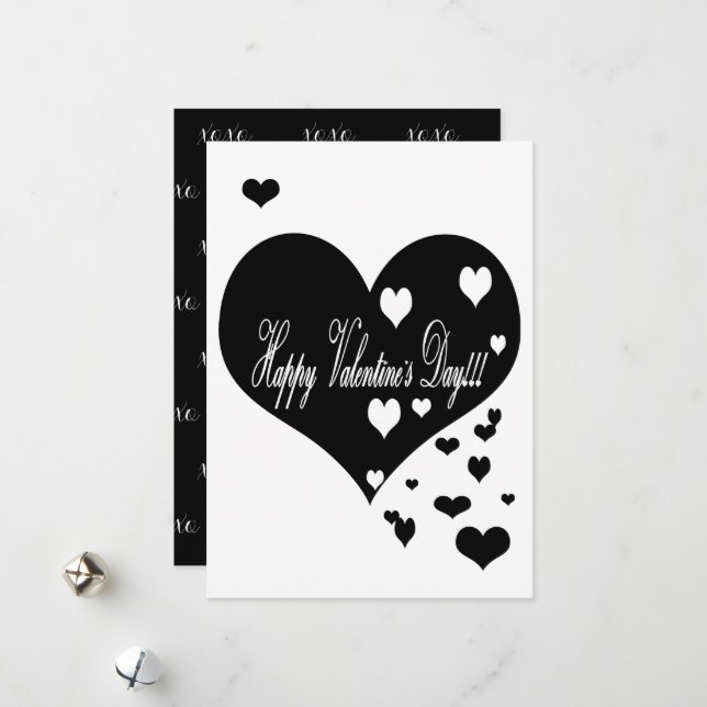 Lovely  Black and White Hearts XOXO   Holiday Card (Front/Back In Situ)