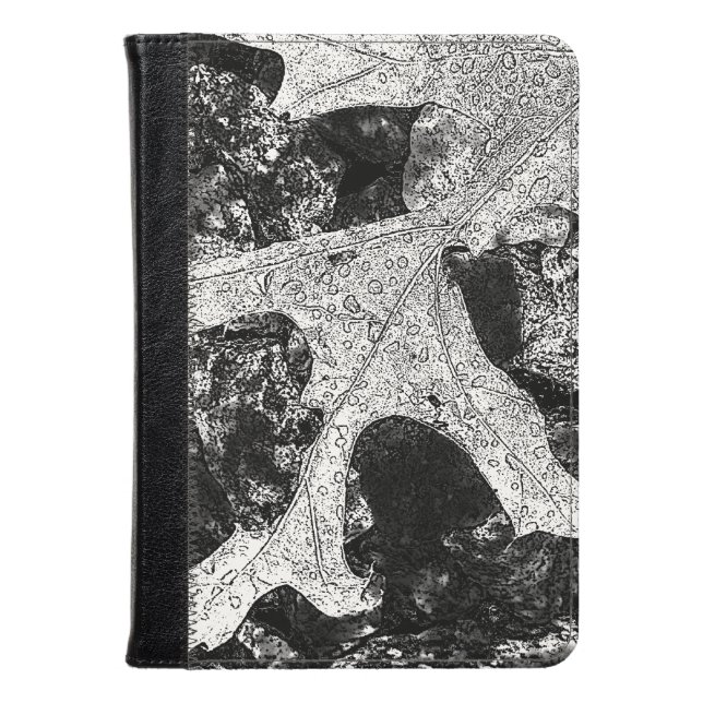 Lovely Black and White Leaf Design Kindle Case (Front Closed)