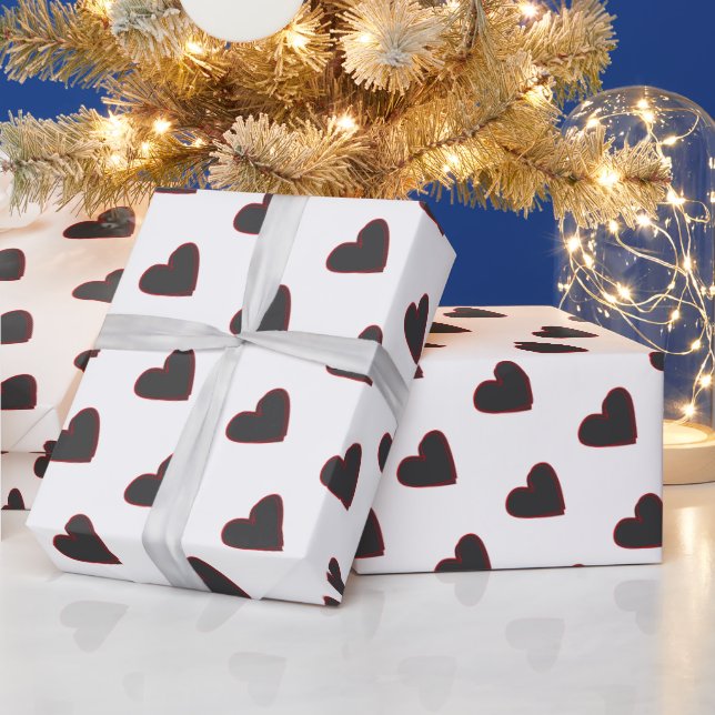 Lovely Black Hearts Pattern Wrapping Paper (Holidays)
